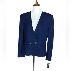Vintage Charter Club dark blue worsted wool blazer Size 14 New with tag